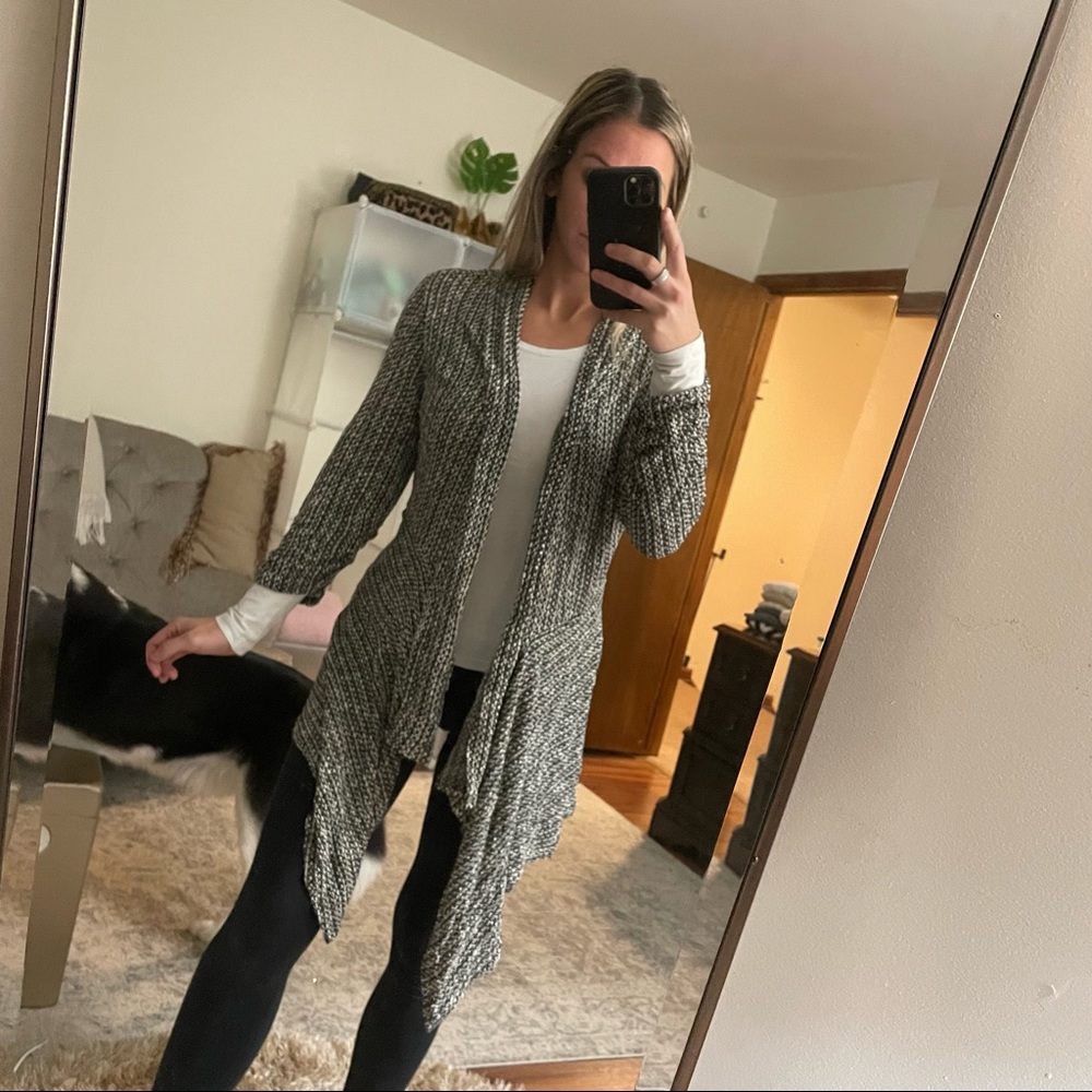Black & White Open Front Drape Sweater